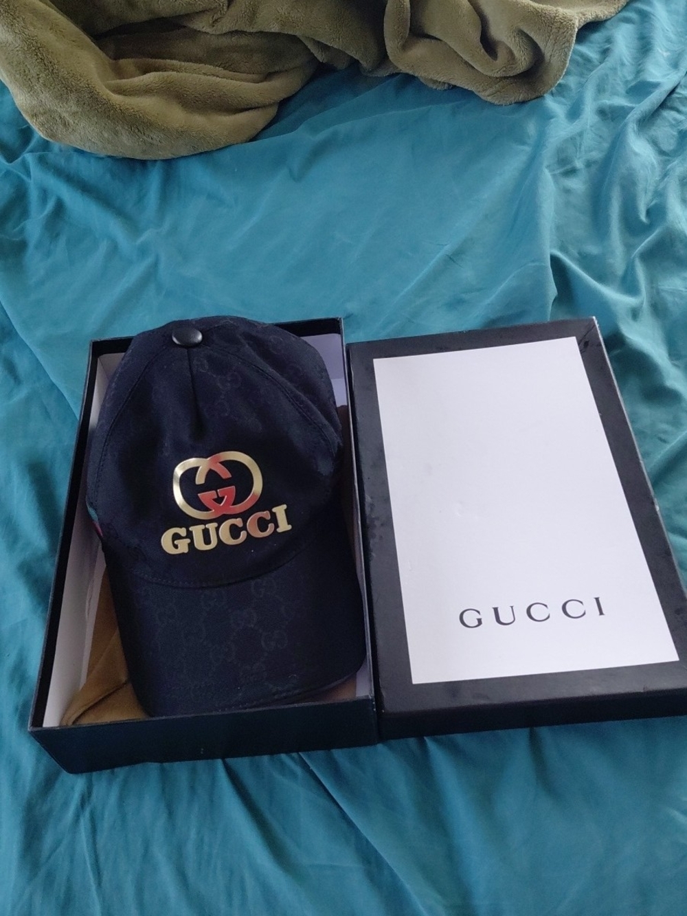 Gucci Black Cap with Gold and Red GG Logo
